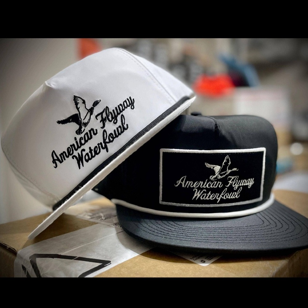 American Flyway Waterfowl Throwback Vintage Black with Patch and White Rope Hat - Picture 6 of 6